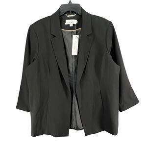 Calvin Klein Blazer Jacket Women 20W Black Ruched Sleeve Open Front Timeless NEW